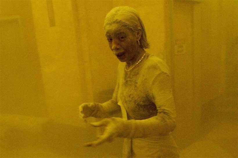 Marcy Borders covered in dust while escaping the world trade center on 9/11
