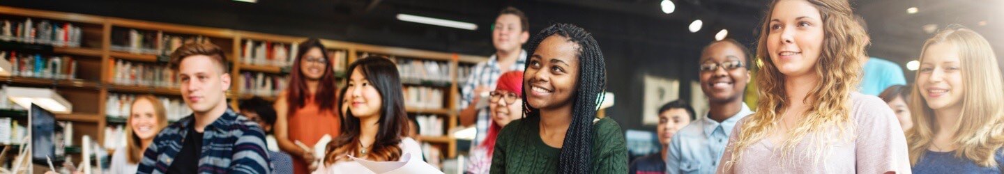 college students in library