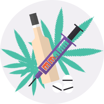 Marijuana, Prescription Pills, Heroin Syringe, Alcohol